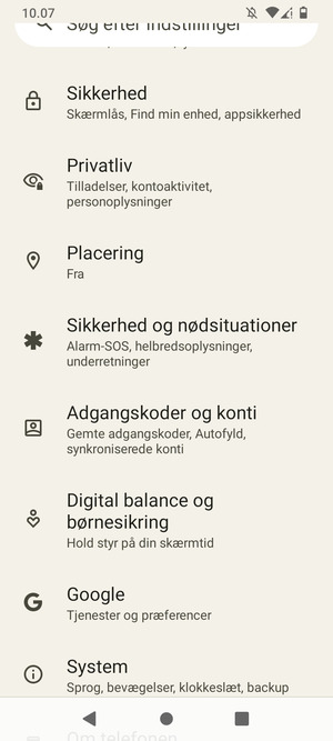 Scroll til og vælg Sikkerhed