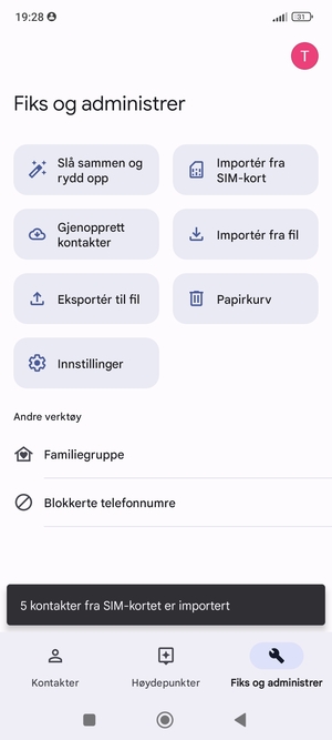 Kontaktene dine blir lagret på din Google-konto og lagret på telefonen din neste gang Google synkroniseres.