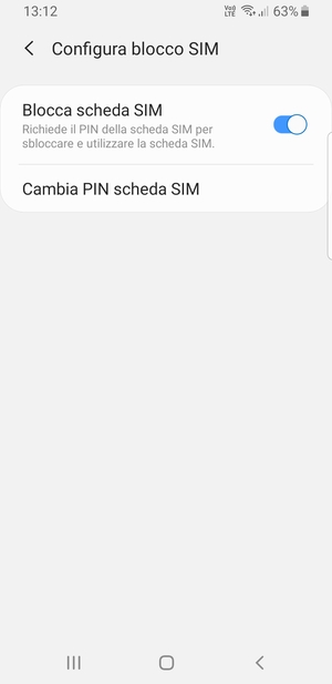 Seleziona Cambia PIN scheda SIM