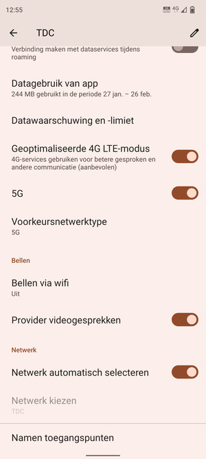 Scroll naar en selecteer Voorkeursnetwerktype