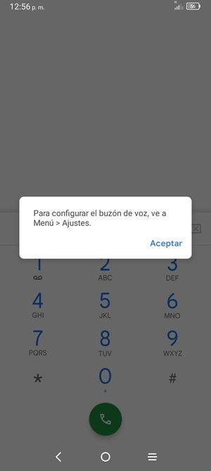 Si el correo de voz no está configurado, seleccione Aceptar