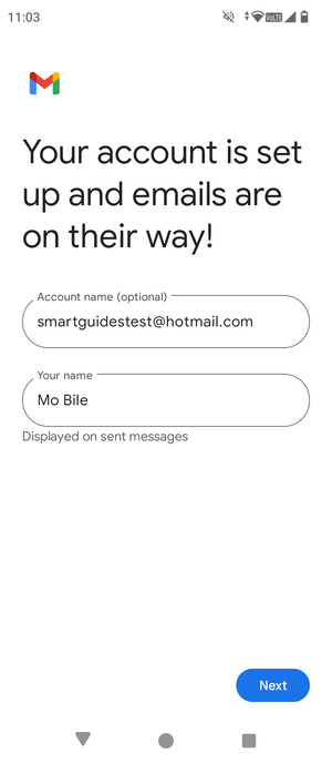 Give your account a name and enter your name. Select Next