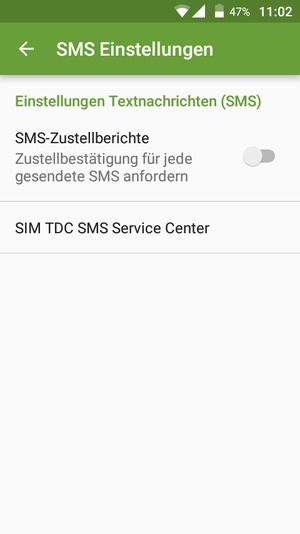 Wählen Sie SMS Service Center