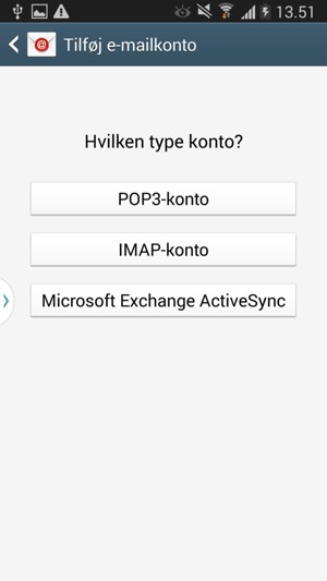 Vælg POP3-konto eller IMAP-konto