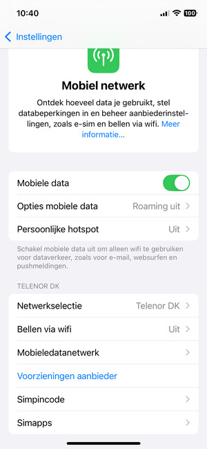 Scroll naar en selecteer Simpincode