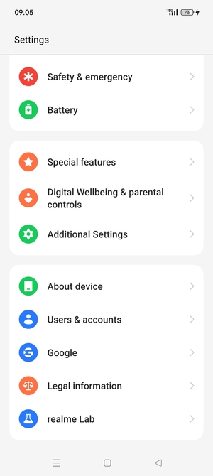 Scroll to and select About device