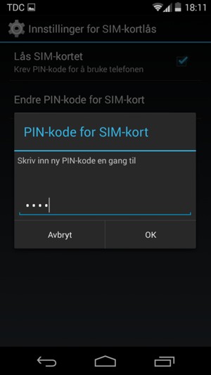Bekreft ny PIN-kode for SIM-kort og velg OK