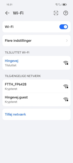 Du er nu tilsluttet Wi-Fi netværket