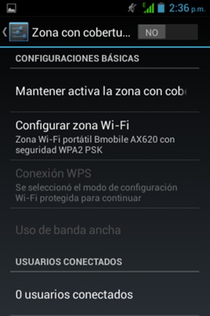 Seleccione Configurar zona Wi-Fi 