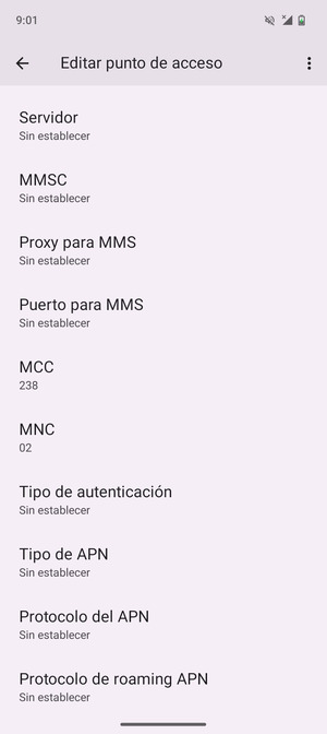 Desplácese hacia abajo e introduzca la información MMS