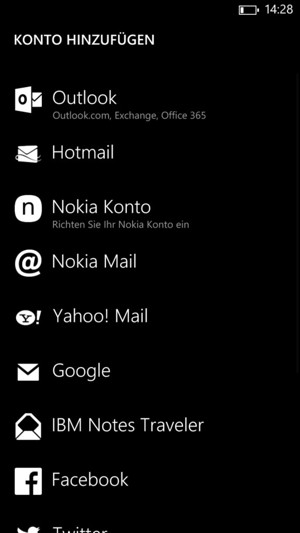 Wählen Sie Google (Gmail) oder Hotmail