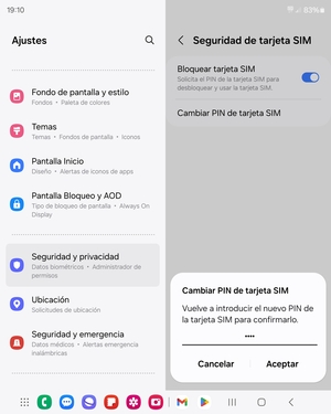 Confirme su nuevo PIN de la tarjeta SIM y seleccione Aceptar