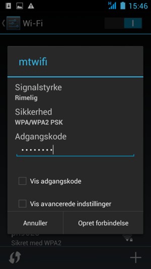 Indtast Wi-Fi adgangskoden og vælg Opret forbindelse