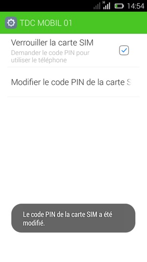 Le code PIN de la carte SIM a été modifié