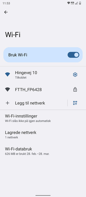 Du er nå koblet til Wi-Fi-nettverket