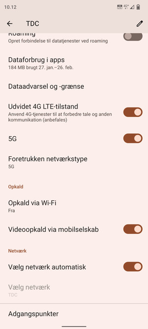 Scroll til og vælg Foretrukken netværkstype